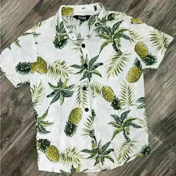 Boys‎ Hawaiian tropical print short sleeve button down shirt size 10 palm trees - Picture 1 of 4